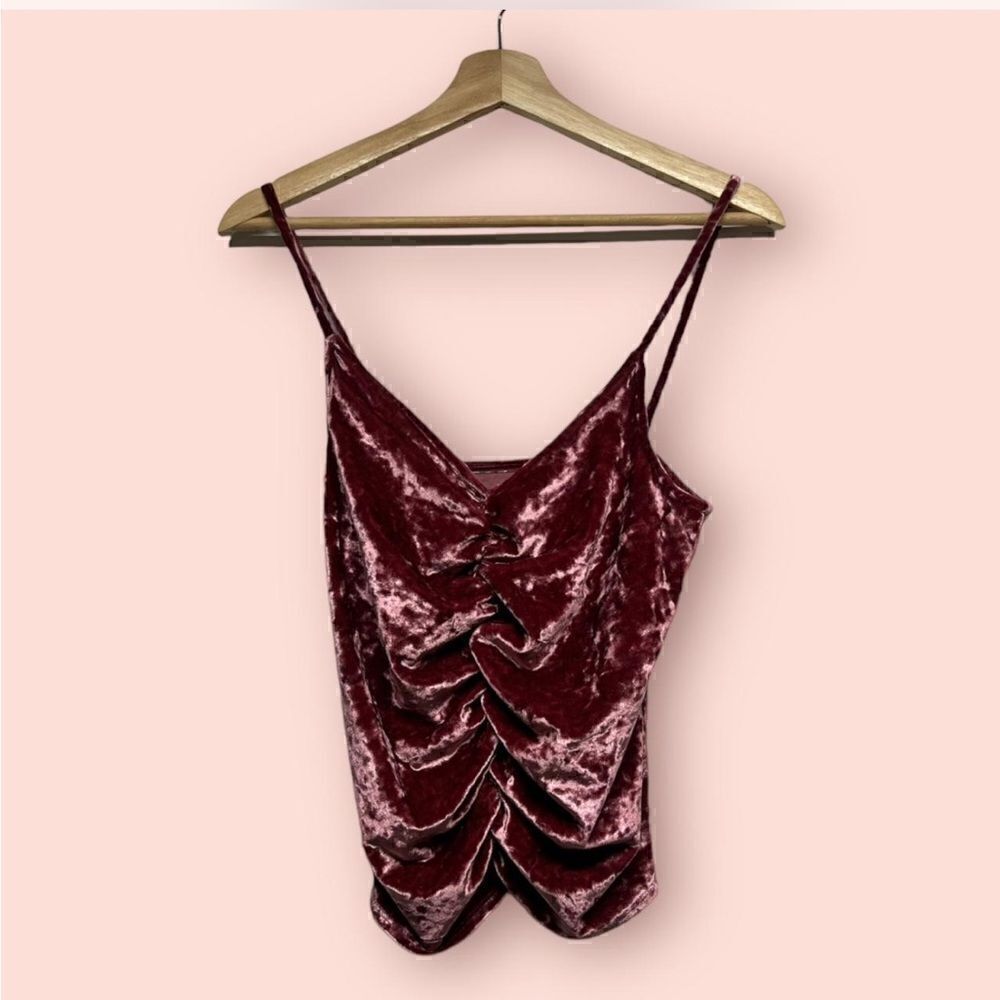 NWOT Urban Outfitters Pink Velvet Velour Ruched Crop Top Sz M
